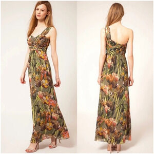 Ted Baker London Tecla Maxi Dress One Shoulder Green Floral Garden Sweetheart